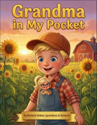 Original Grandma in My Pocket cover showing a child with a small grandmother figure in a shirt pocket