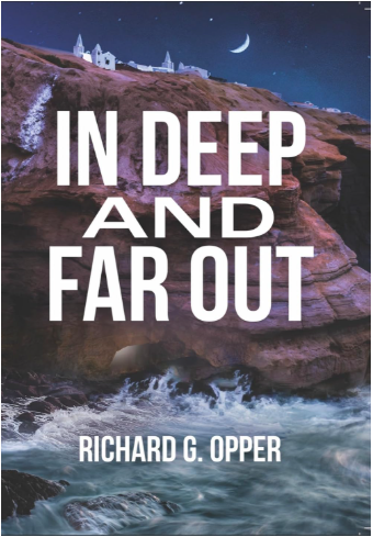 Original In Deep and Far Out cover by Richard G. Opper, showing a coastal cliff and waves